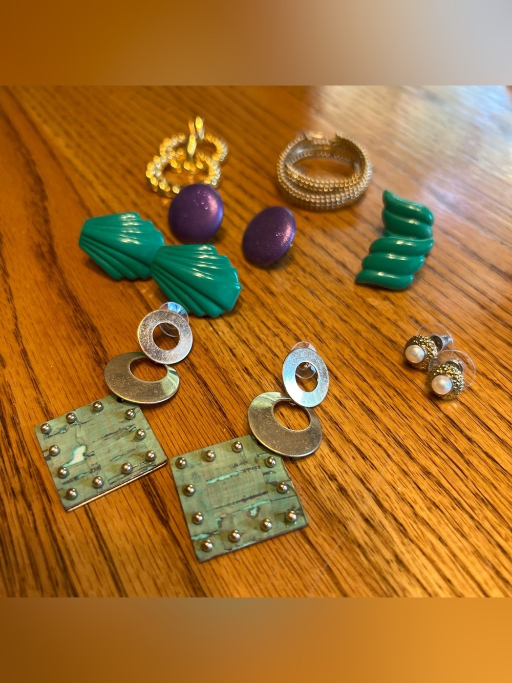 Mixed Retro 90’s Earrings Set in Teal & Purple Multi-Color Set of 7